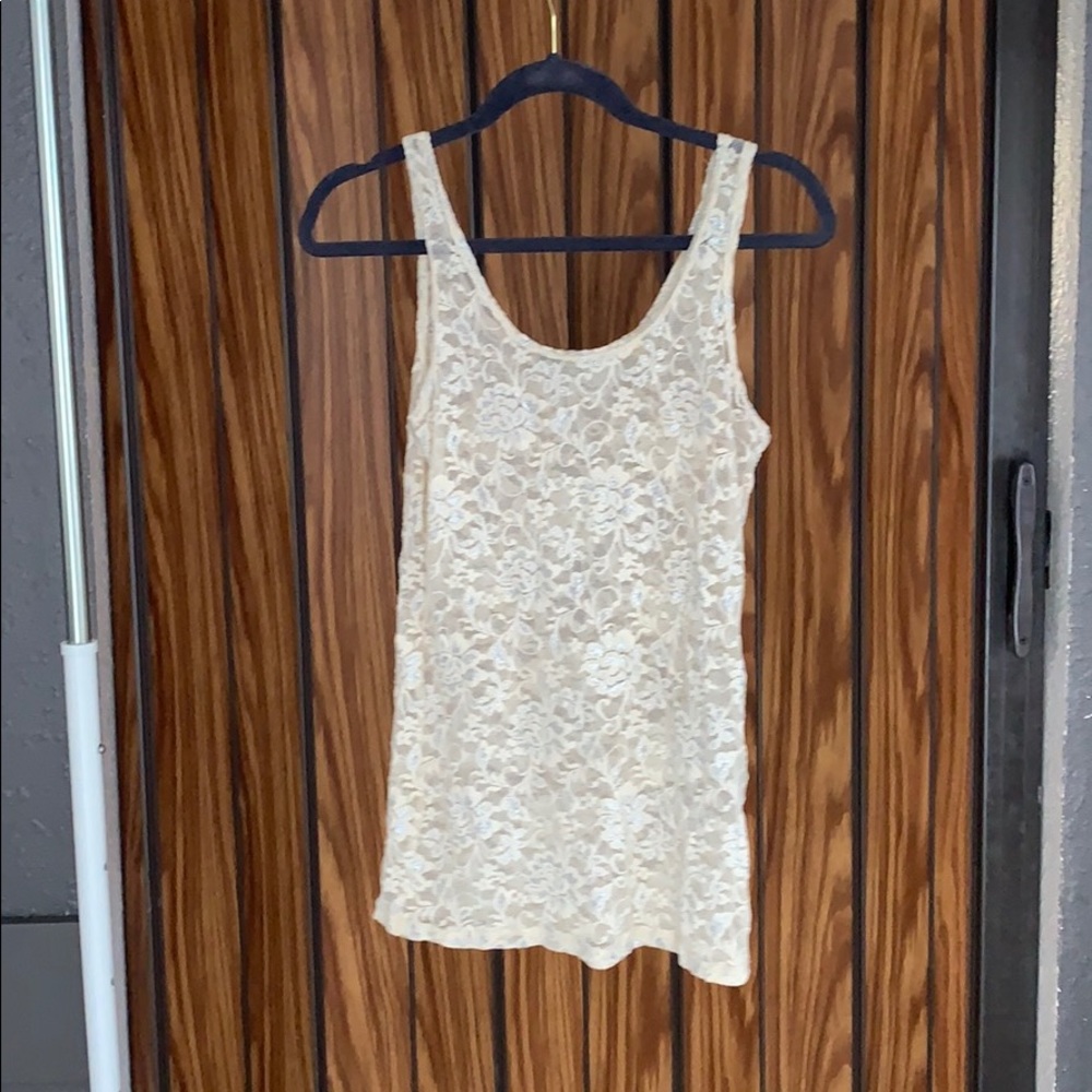 Lace and silver see through top